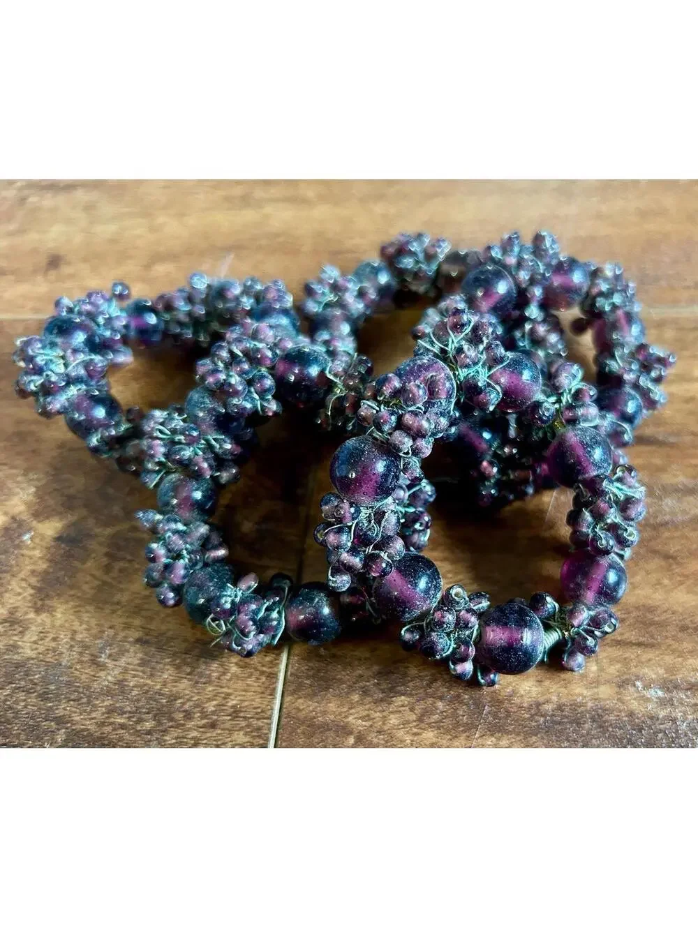 Handcrafted Beaded Napkin Rings VINTAGE Purple glass beads w smaller seed beads